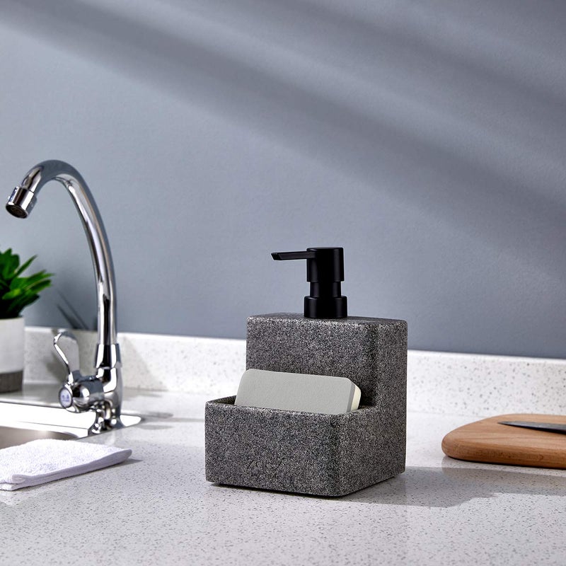 zccz Soap Dispenser with Sponge Holder, Liquid Hand and Dish Soap Dispenser Pump Bottle and Sponge Holder 2 in 1 for Kitchen Sink Bathroom Counter Storage and Organization Black Marble Look - Image 3